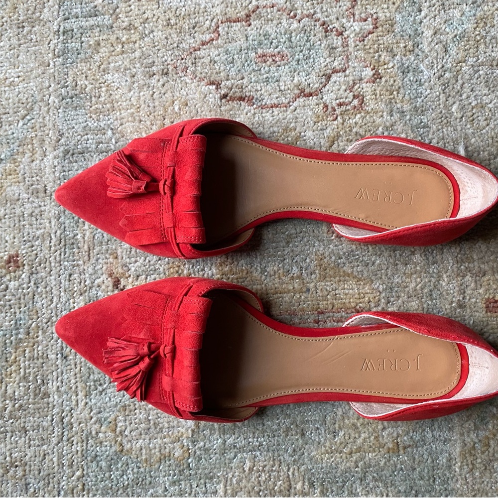 J. Crew Red Tassel Pointed Flats